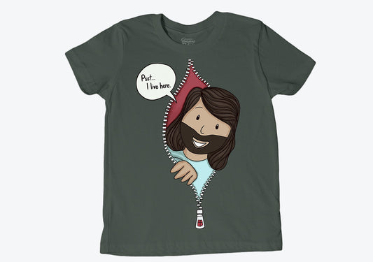 Jesus Lives Here Tee Youth - Forest